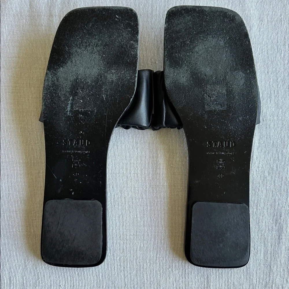 STAUD Black Nina Ruched Slide Slip On Leather Sandal Made in Portugal, Size 9